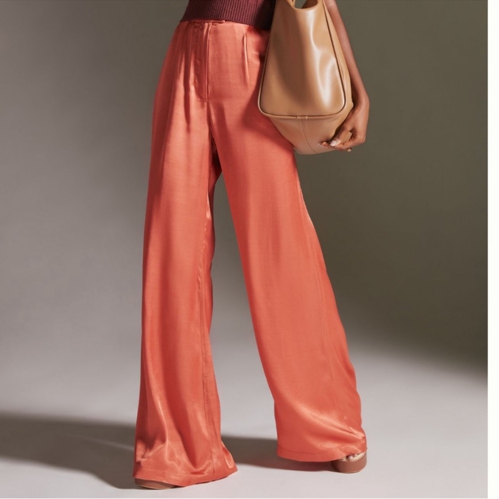 Anthropologie Corey Lynn Calter Petra Trousers silk wide leg pants coral orange - Picture 1 of 12